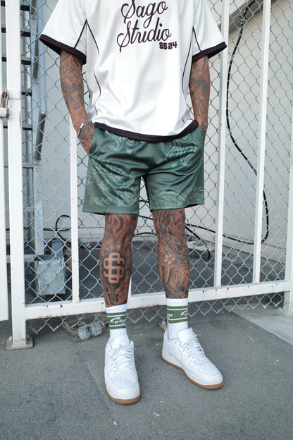 Green tonal bandana shorts